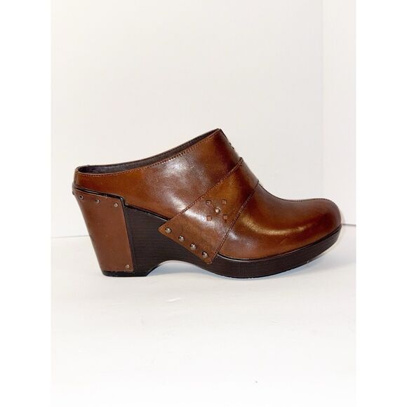 New Dansko Francine Wedge Clogs Studded Brown Leather Chunky Mule Comfort 39/9 - Picture 10 of 16